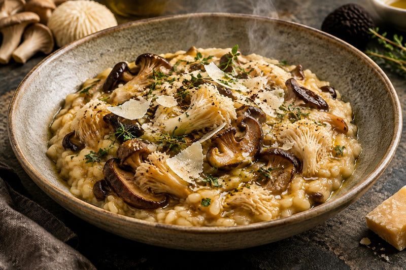 Mixed mushroom risotto with lion's mane, shiitake and parmesan