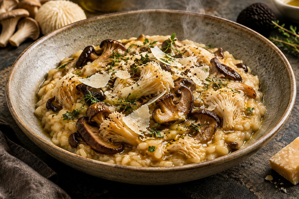Mixed mushroom risotto with lion's mane, shiitake and parmesan
